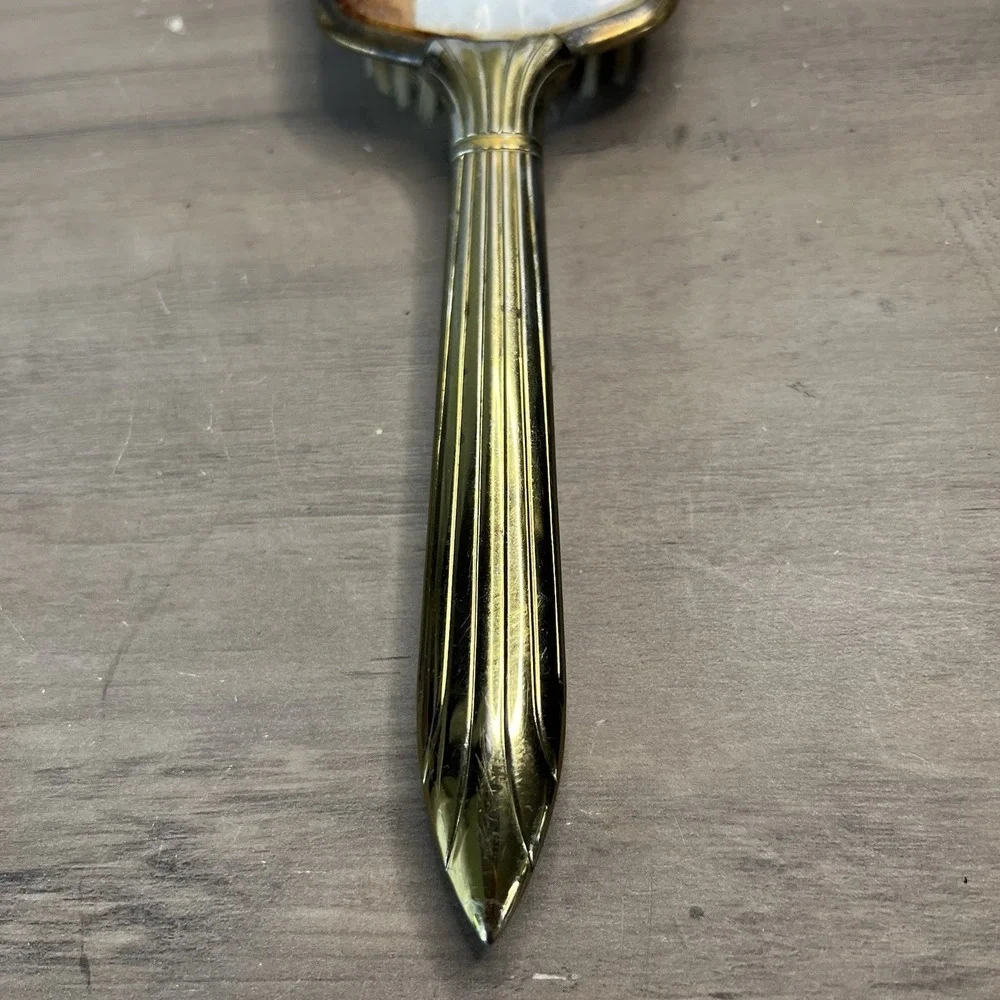 Vintage Floral Vanity Hairbrush – Gold Handle & Embossed Back –‎ 1950s-60s